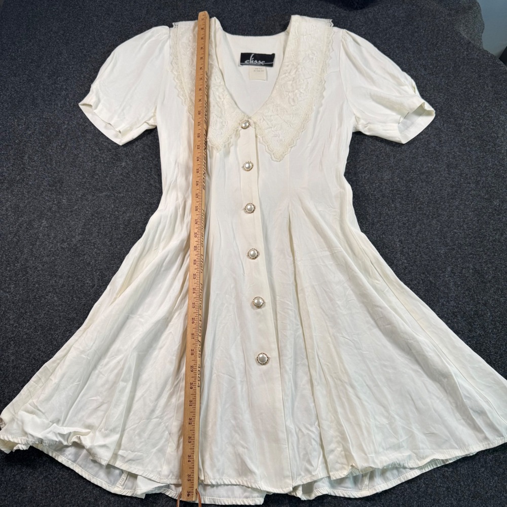 Vintage Elisse Jr Off White Lace Collar Button Front Mini Dress Size 11/12 USA - Picture 11 of 12